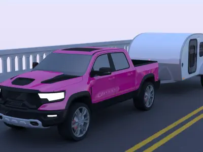 Bridge with RAM Tesla and Oshkosh van 3D model