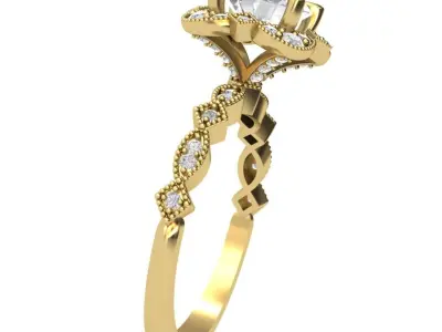 Halo Diamond Engagement ring 3D print model