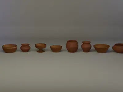 Handcrafted Clay and Wooden Bowl Collection 3D model