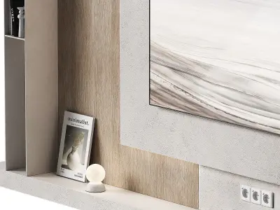 Tv wall kit Modern minimal wood Glowing screen 3D model