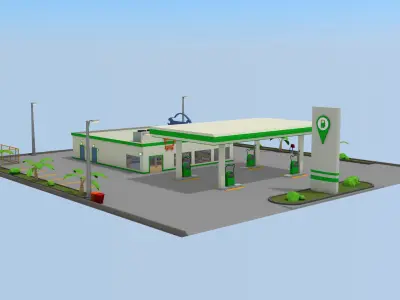 Gas station- Car service Low-poly 3D model