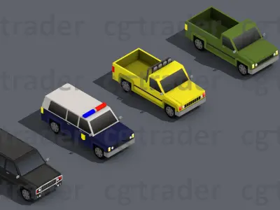 Low Poly Truck Pack 02 Isometric Low-poly 3D model