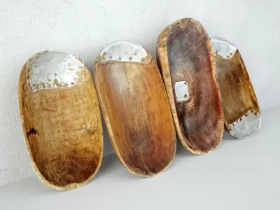 Vintage Hutu Burundi Wood Scoop Bowls 1 3D model