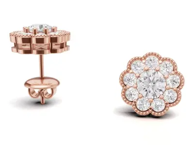 Vintage Floral Stud Earring Design For Women 3D print model