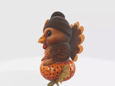 Adorable 3D Printed Turkey with Pumpkin 3D print model