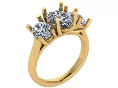 Trellis Shaped Ring with Three Oval Stones 3D print model