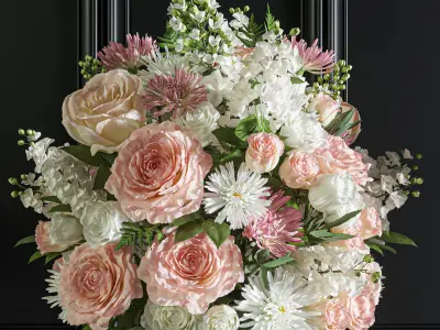 Flower Set 044 White pink chrysanthemum and rose 3D model