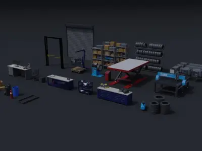 Garage and Car Repair Shop Asset Pack Low-poly 3D model