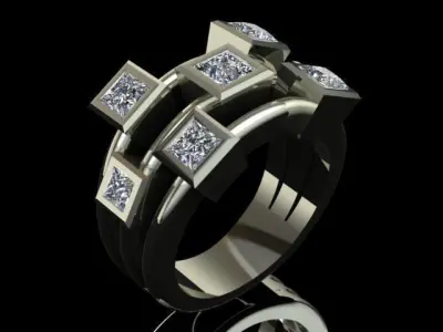 Golden Ring Square Diamonds  3D print model