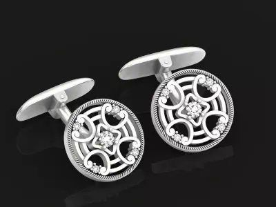  round cufflinks with stones 589 3D print model