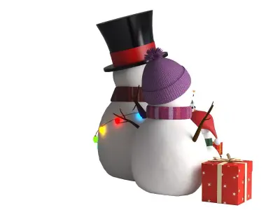 Christmas Snowman Family Pack with Gifts and Lights 3D model