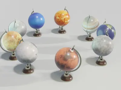 Solar System Planets Globes 3D Model Low-poly 3D model