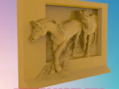 Two Horses 3D MODEL STL FILE FOR CNC ROUTER LASER 3D print model