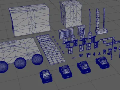Stylish police car and small car architecture Low-poly 3D model