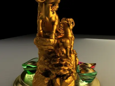 Chinese goats with gold ingot 3D model