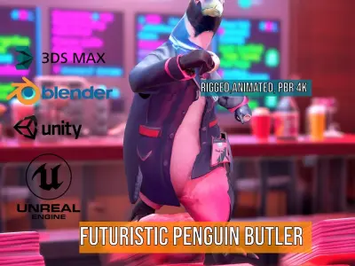 Futuristic Penguin Butler model pack Low-poly 3D model