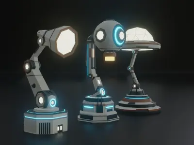 Collection 9 Futuristic Lamps Low Poly Low-poly 3D model