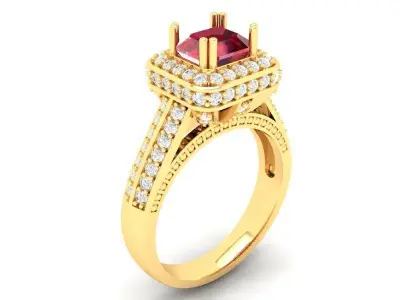 Luxury Princess Cut Gemstone Engagement Ring for Women  487 3D print model