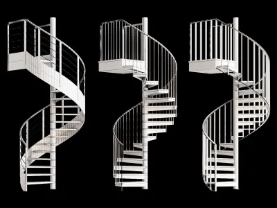 Set of spiral staircases 3D model