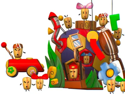 Funny Lilliputian Family Soccer Ball House Low-poly 3D model