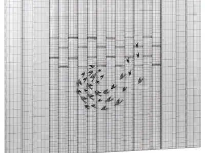 Panel sliding door with gold pattern 3D model
