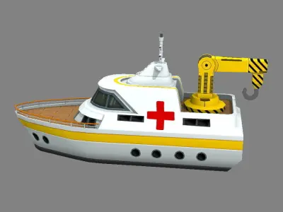 Cartoon rescue ship Low-poly 3D model