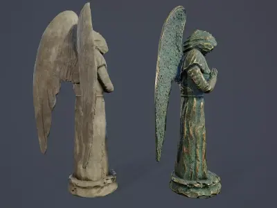 Monk Angel Statue PBR Low-poly 3D model