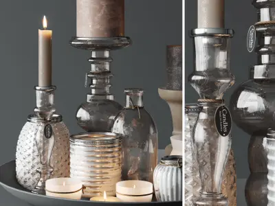 Candles Set glass vases and candle holders 3D model