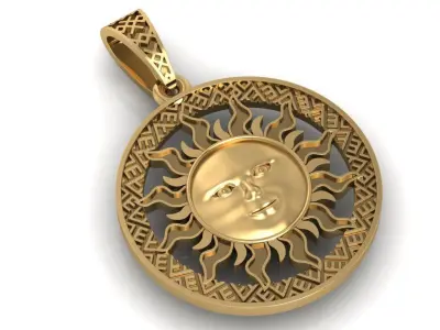 Sun face pendant Sun with a face  3D print model