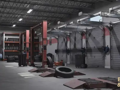 Tire Repair Shop Environment Low-poly 3D model