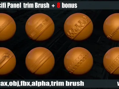 50 Scifi Panel Trim Brush   8 Bonus   3D Models    Alpha vol02 3D model