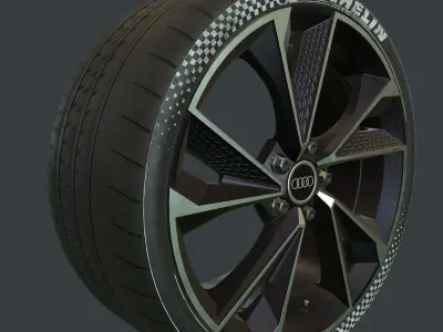 Set of tires and rims for Audi Low-poly 3D model