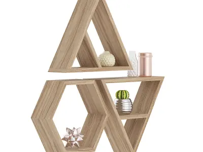 Wooden Wall Shelf with Decorations 3D model