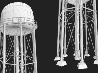 Metal Water Tower Low-poly 3D model