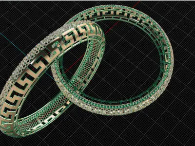 77 Greek key Gold Bangle with Intricate Pattern 62MM-17gm 3D print model
