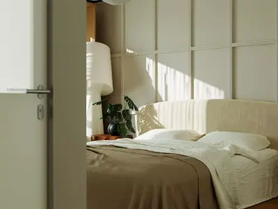 Modern Minimalist Beige Bedroom Interior 051 3D model