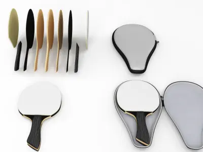 Racket for ping pong with case and exploded view 3D model
