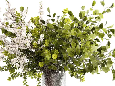 Bouquet of branches with leaves sakura flowers cherry 384 3D model