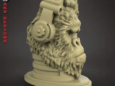 Gorilla with Headphone 1 Penstand cum flowerpot art 3D print model