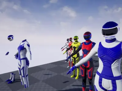 AdrenalineFemaleSuit group of robots Low-poly 3D model