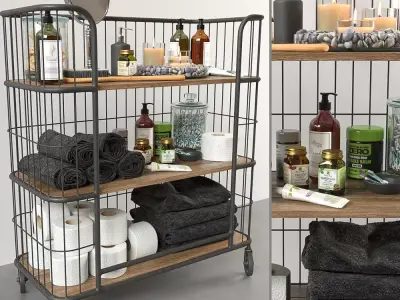 iron trolley with bathroom accessories 3D model