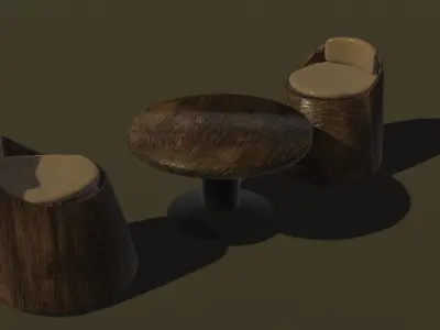 WOOD CHAIR AND TABLE  Low-poly 3D model