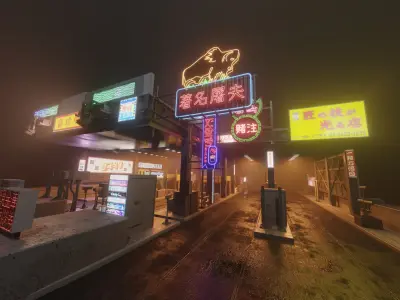 Cyberpunk Vehicle Toll Booth Sign Concept Low-poly 3D model