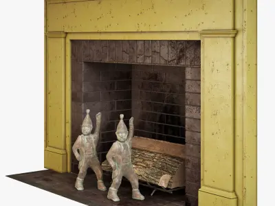 Fireplace set 1 mantel with two teddy bears 3D model