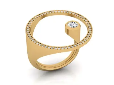 Modern Spiral Gold Ring with Diamond and Pave Setting   Free 3D print model