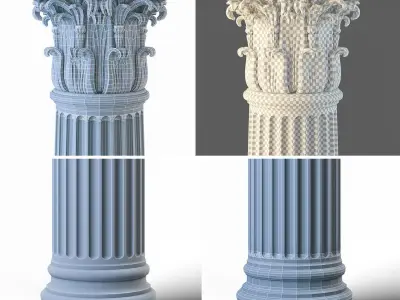 Column with flutes and chapiter of the Corinthian order 3D model
