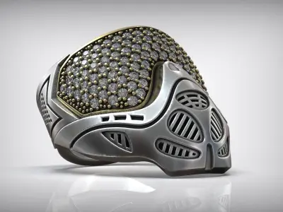 Paintball Mask Militarist Game Silver Gems Ring 3D print model