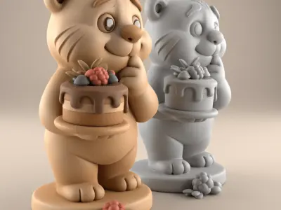 Cute Bear with Cake 3D STL File for Fun Decor 3D print model