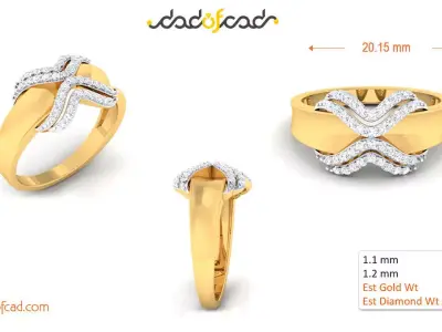 Gold Diamond Cross Band Ring 3D print model