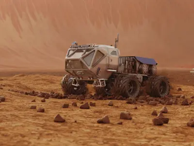 Mars Rover Rigged Animated with mars environment scene 3D model